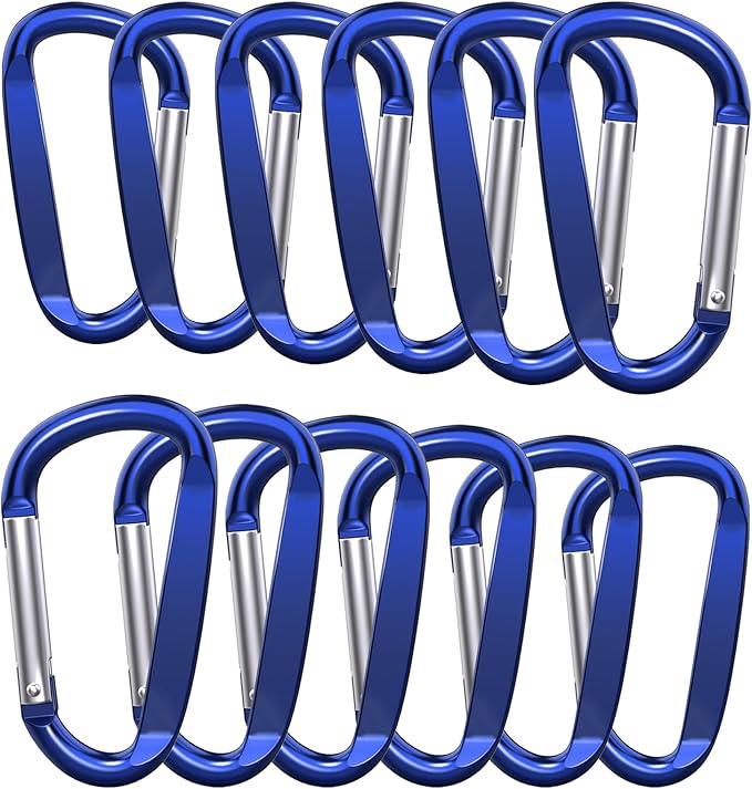 3" Aluminum Carabiner Clips, 12PCS D Ring Shape Keychain Carabiners Hook Buckle
