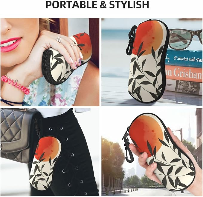 Watercolor Orca Whale Glasses Case Neoprene Portable Zipper Eyeglass Bag With Hook