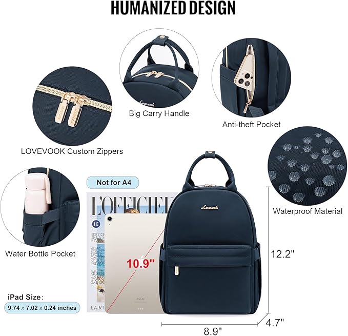 LOVEVOOK Mini Fashion Backpack for Women, Cute Small Backpack, Light Weight Daypack for Work Travel, College, Dark Blue