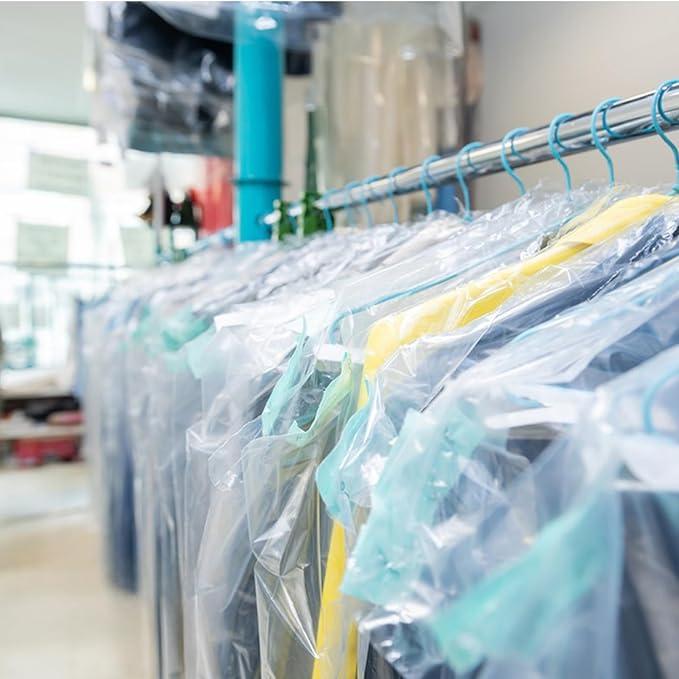 100 Pack Plastic Dry Cleaning Bags 23.6x35.4 Inch Garment Bags for Hanging Clothes Clear Dry Cleaner Covers Transparent Dust-Proof Clothing Covers for Suits Coats Uniforms Laundrette