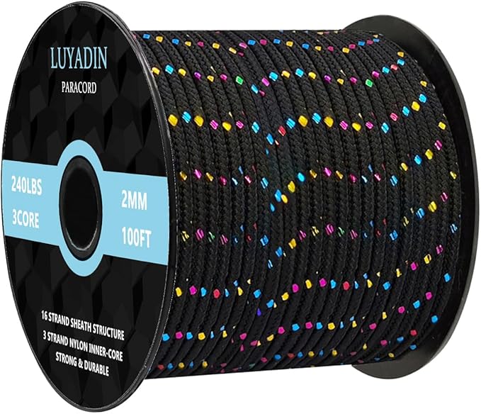 Paracord 240lb - Diameter 2mm Micro Utility Cord -3 Strand Parachute Spool Cord - 100ft 200ft,Paracord for Camping,Hiking,Fishing,Outdoor and DIY