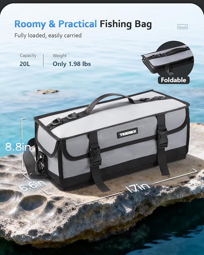 Large Fishing Tackle Bag for Soft Plastic Baits Storage, 20PCS Soft Bait Clear Storage Bag, Fishing Gear Organizer for Weights, Reels & Hooks, 900D Waterproof Oxford Fabric