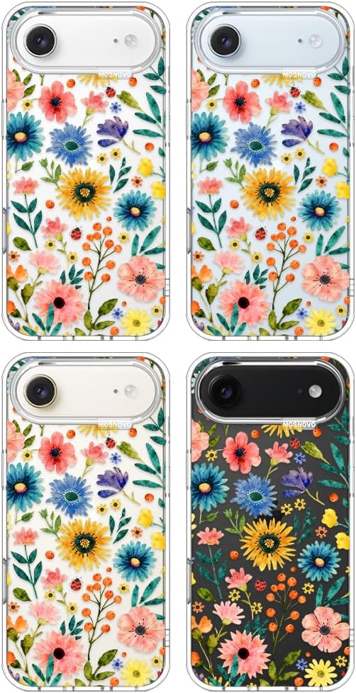 MOSNOVO for iPhone Air Case, Shockproof Military-Grade Protection 6.6ft Drop Tested, Camera Control, Clear Phone Case for iPhone 17 Air, Wildflower Bloom Design