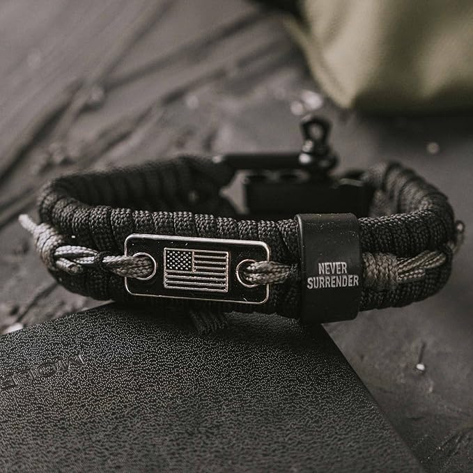 Hero Company Never Forgotten Paracord Bracelet - Tactical Survival Bracelet for Men with Bronze USA Flag - Helps Pair Military Veterans with a Companion Dog