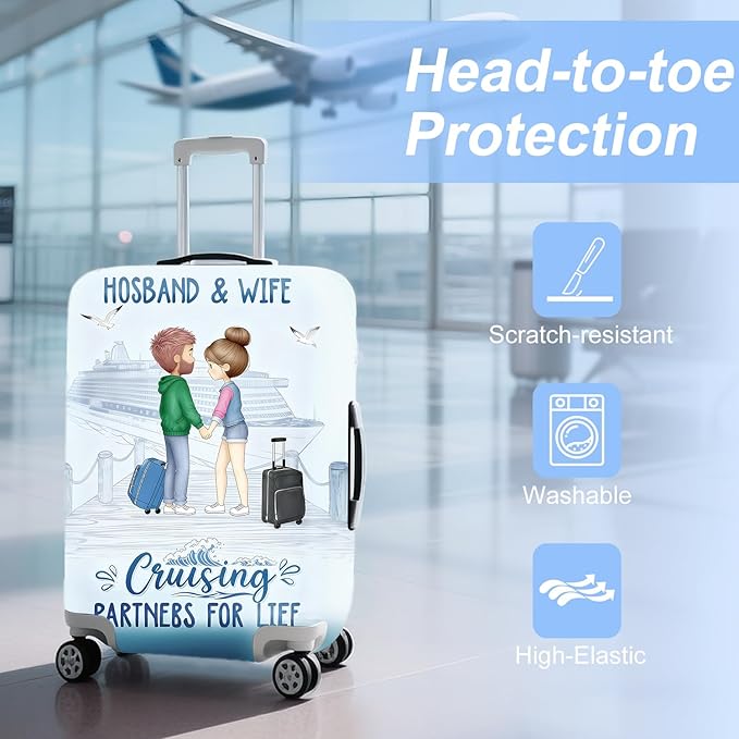 Valentine'S Day Couple Travel Luggage Cover -Stretchable Airplane Suitcase Protector Sleeve,Universal Washable Fit for 32-34 Inch Checked Baggage,Water Resistant Durable Luggage Protector,XL