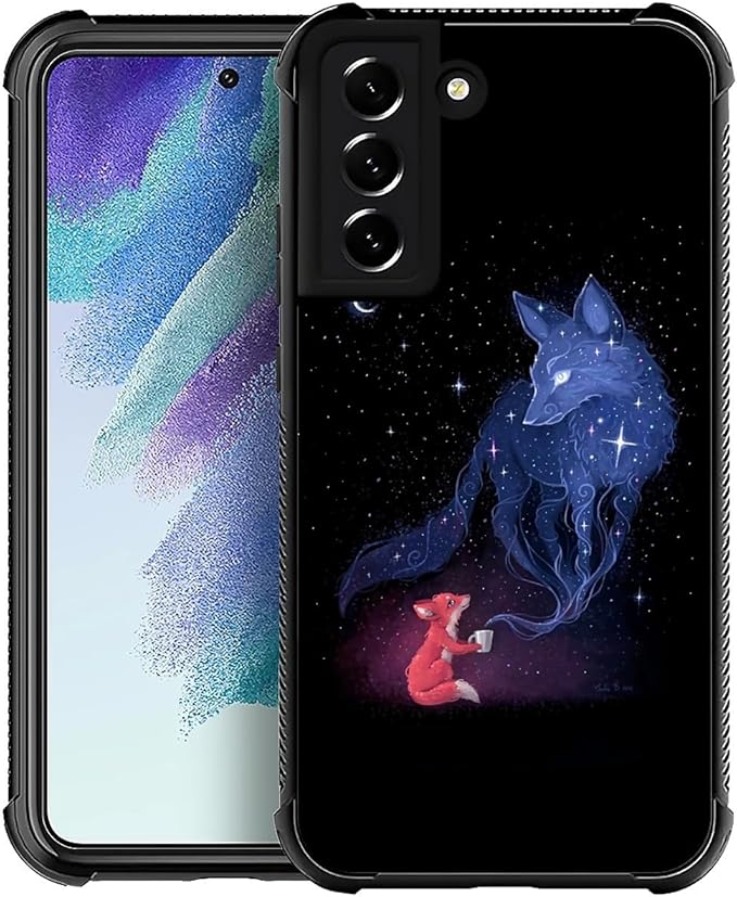 for Samsung Galaxy S21 Case, Galaxy Fox Wolf Pattern Graphic Design Girl Boy Soft Silicone Hard Acrylic Shock Protection for Samsung Galaxy S21