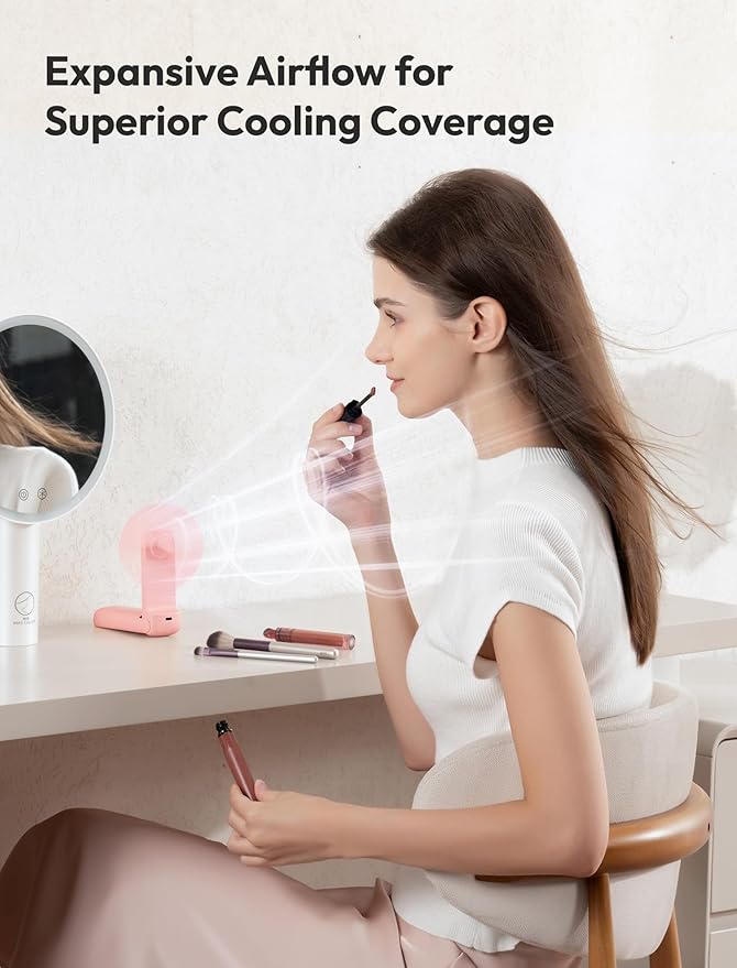 Aecooly Slim Handheld Fan, Mini Thin Portable Fan, Small Rechargeable Pocket [24H Max Cooling Time], Battery Powered Foldable Personal for Travel, Summer, Gifts for Women, Girls -Pink