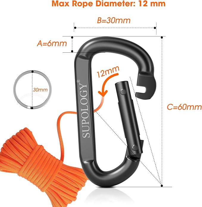 Carabiner Clips, 900 LBS 2.5" Iron Heavy Duty Caribeaners for Hammocks, Camping Accessories, Hiking and Gym, D Shaped Spring Hook Small Carabiners for Dog Leash, Key Ring