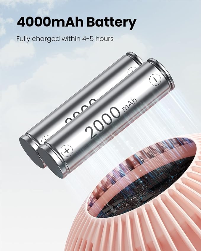 Gaiatop Baby Stroller Fan, 4000mAh Oscillating Mini Portable Fan with Light, 4 Speeds Battery Operated Small Handheld Desk Fan, 360° Rotate Flexible Tripod Clip On Fan for Car Seat Crib Travel Pink