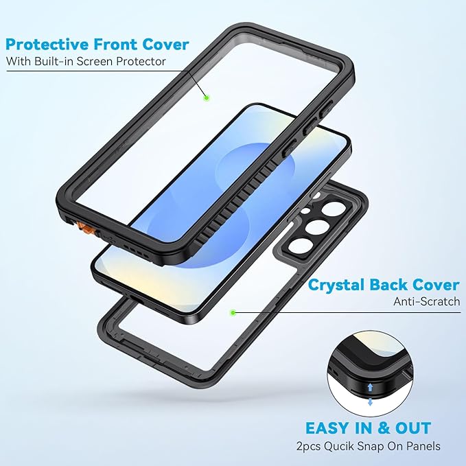 Lanhiem for Samsung Galaxy S25 Phone Case, IP68 Waterproof Dustproof, Built-in Screen Protector, Rugged Full Body Shockproof Protective Cover for Galaxy S25, Black