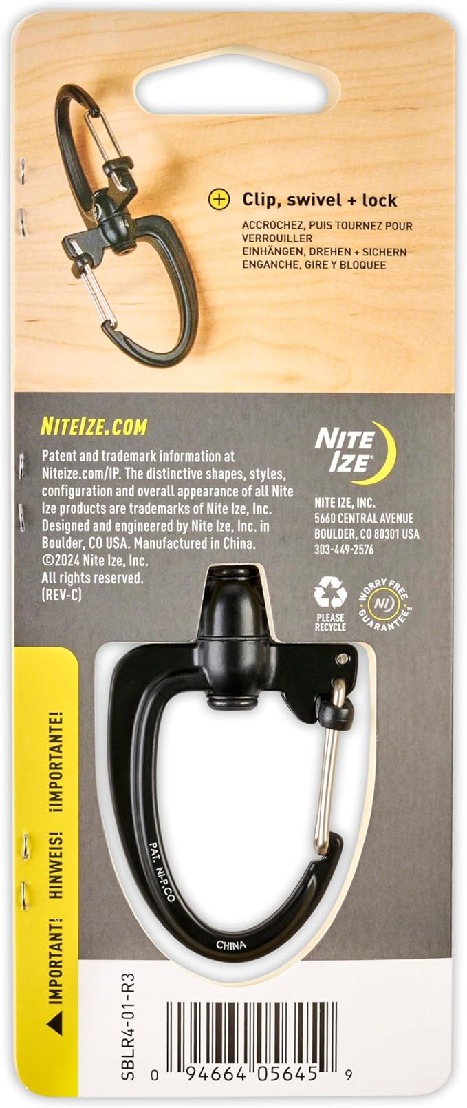 Nite Ize S-Biner 360 SlideLock Dual Carabiner, Swivel Carabiner for Keys and Gear 50 lbs, Size #4