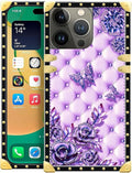 Compatible with iPhone 14 Pro Case, Purple Butterfly Flowers Leaf Luxury Golden Decoration for Girl Women Soft TPU Shockproof Protective Hard PC Back for iPhone 14 Pro