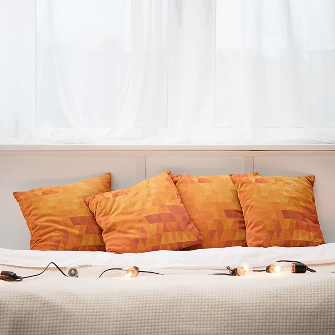 Ambesonne Orange Decorative Throw Pillow Case Pack of 4, Triangle Mosaic Shapes and Patterns with Abstract Digital Pixel Like Effect Print, Cushion Cover for Couch Living Room Car, 18", Burnt Orange