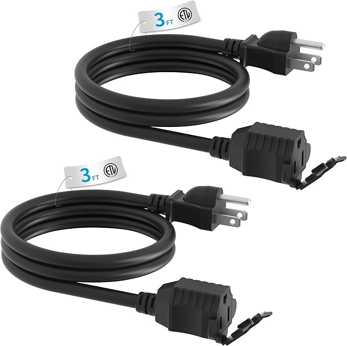 TiFFCOFiO Indoor Outdoor Extension Cord Waterproof, 3 Feet 3 Prong Power Cord for Home and Garden, 16 AWG, 13A/1625W, ETL Listed, 2 Packs