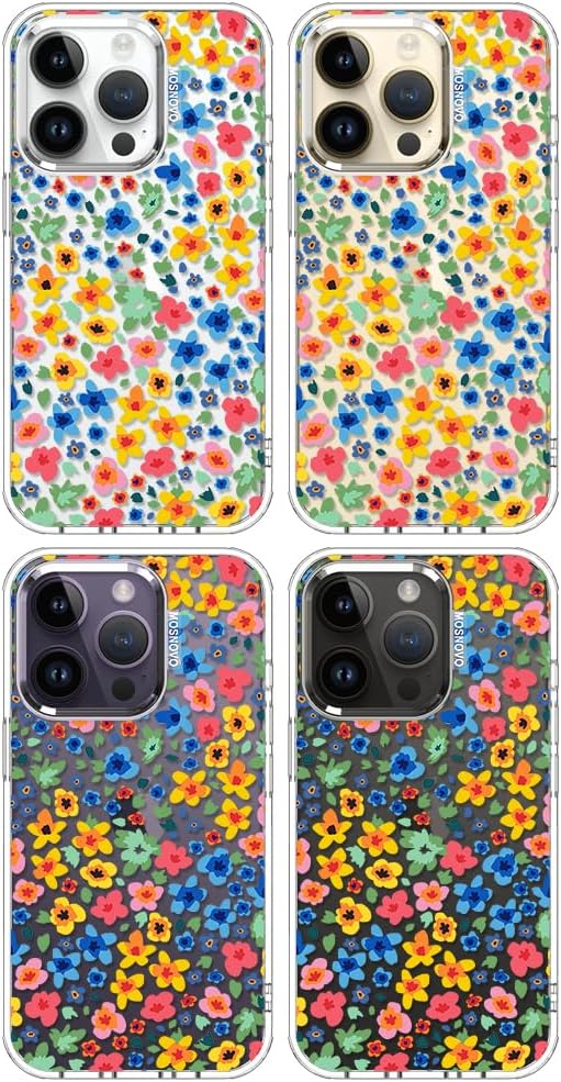 MOSNOVO Case for iPhone 14 Pro, [Buffertech 6.6ft Military-Grade Drop Protection] [Anti Peel Off Tech] Clear TPU Bumper Phone Case Cover Design - Little Flowers