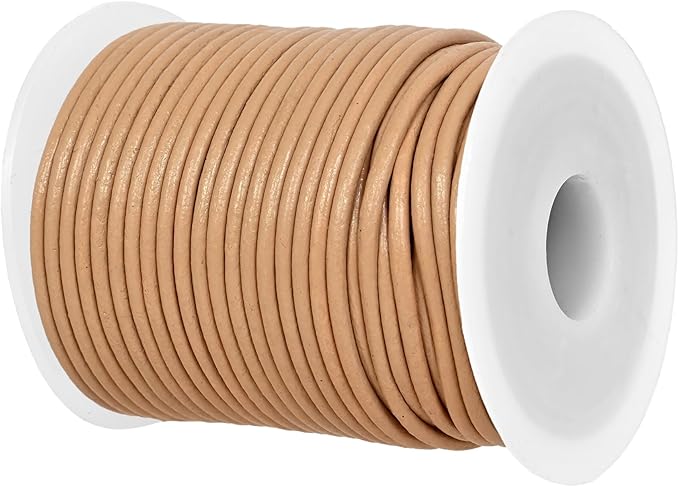 GENIQUE Real/Genuine Round Leather String Cord for Necklace, Bracelets, Jewellery, Braiding (Beige, 2mm)