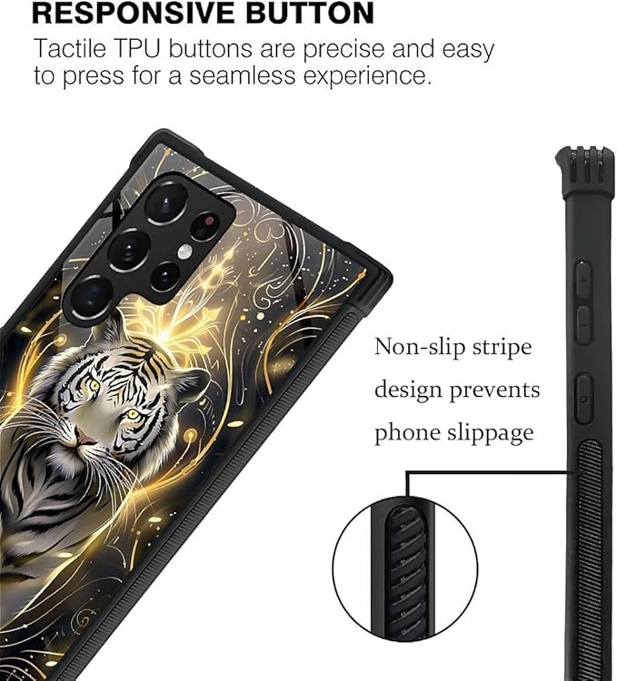 for Samsung Galaxy S22 Ultra Case, White Tiger Golden Mystery Pattern Graphic Design Girl Boy Soft Silicone Hard Acrylic Shock Protection for Samsung Galaxy S22 Ultra