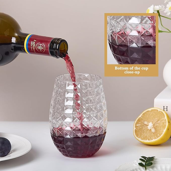 Lueumxc 20 Pack Plastic Wine Glasses, 16Oz Disposable Wine Glasses Unbreakable Clear Plastic Cocktail Glasses Recyclable Shatterproof Reusable Wine Cups