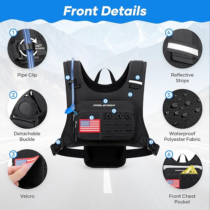 Maelstrom Running Vest, Detachable Hydration Backpack for Men Women with 2L Water Bladder & Chest Pack, Breathable Hiking Water Backpack for Cycling, Climbing, Marathon