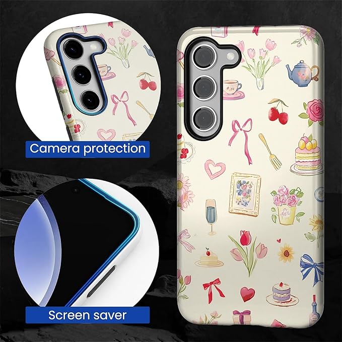 for Samsung Galaxy S23 Plus Case,HL2 Aesthetic Bow Preppy Collage Hybrid 2 Layer Hard Shell Silicone Protective Pattern Design Case