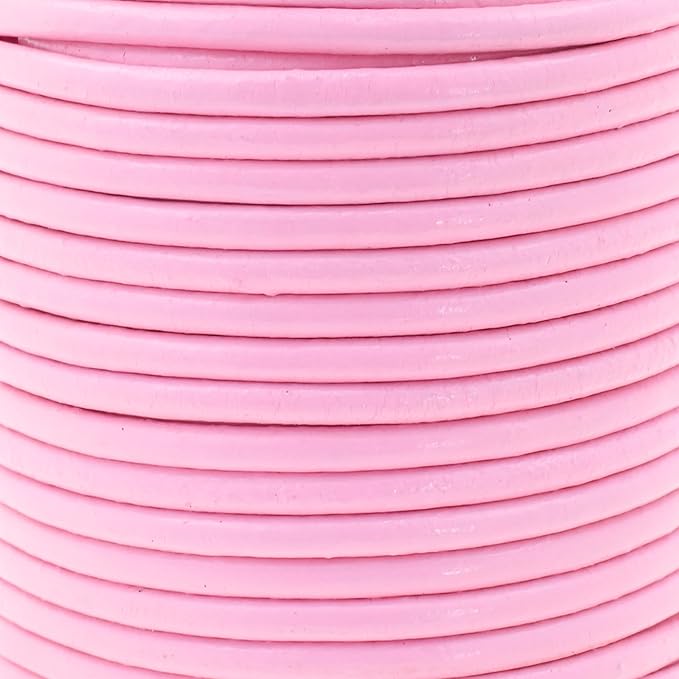 Mandala Crafts Round Genuine Pink Leather Cord for Jewelry Making – 3mm Cowhide Leather Rope String Lace for Kumihimo – 20 Yards Cowhide Craft Cording Spool