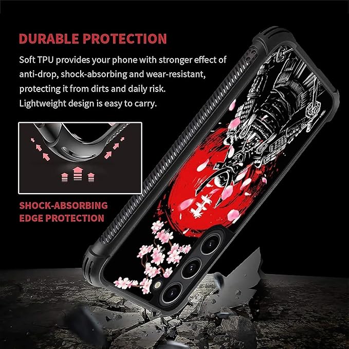for Samsung Galaxy S23 Case, Sakura Japanese Samurai Pattern Graphic Design Girl Boy Soft Silicone Hard Acrylic Shock Protection for Samsung Galaxy S23