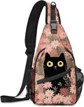 FyLybois Cat Sling Bag for Women Lightweight Crossbody Backpack Casual Daypack with Adjustable Strap for Travel Work Hiking Everyday Use (Black)