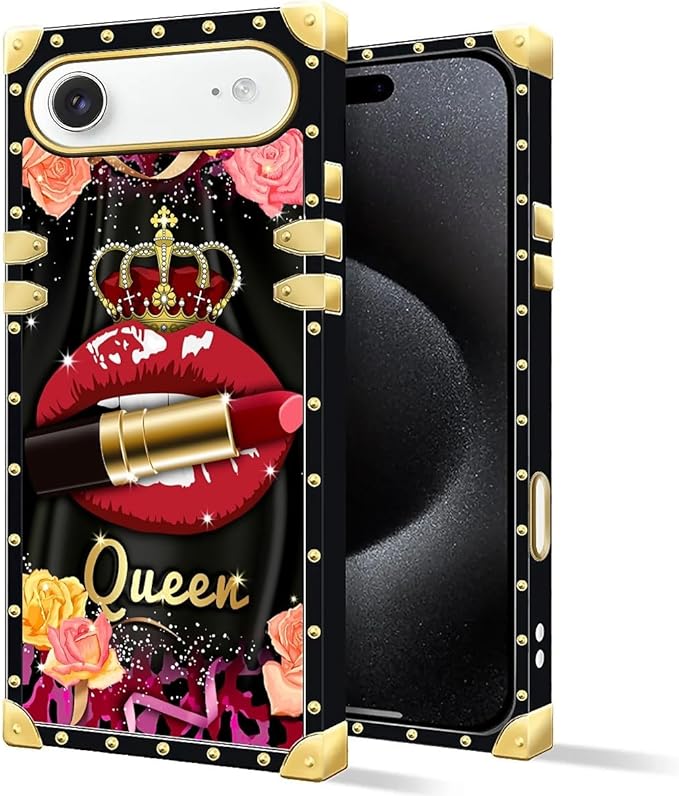 for iPhone 17 Air Case Luxury Golden Decoration for Girl Women Soft TPU Shockproof Protective Hard PC Back for iPhone 17 Air Crazy Pattern Queen Lip Crown Leopard Print
