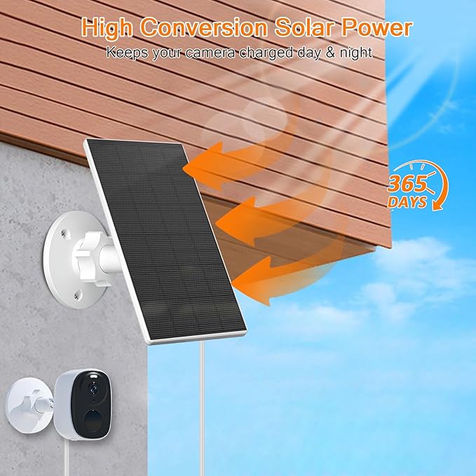 Zivif 2W Solar Panel for Security Cameras, Solar Charger with Micro USB & USB-C Port for Rechargeable Battery Security Camera, 360° Adjustable Mount (2 Pack)