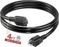 16/3 Short Extension Cord 4 FT, Black Extension Cord Flexible & Durable, Indoor 3 Prong Power Cable, Suitable for Home and Office, 13 Amp 1625 Watt 125VAC 16AWG, ETL Listed
