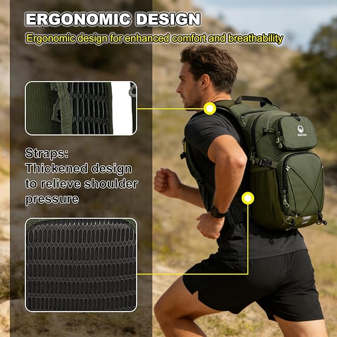 Hydration Backpack 22L, Hiking Backpack with 2L Leakproof Bladder, Sewn-in Rain Cover, Insulated Compartment for Men & Women Running, Cycling, Camping