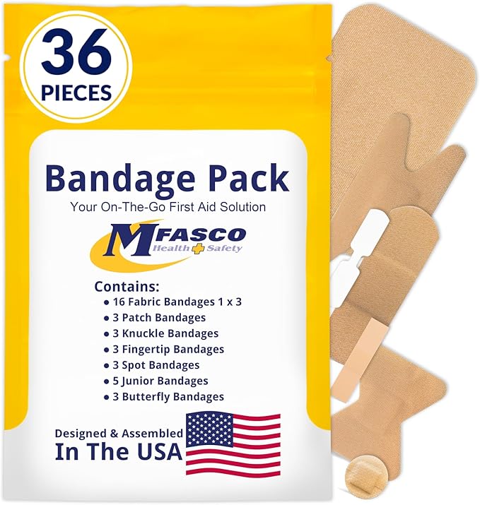 MFASCO First Aid Kit Bandage Refill Pack - Comprehensive Assorted Fabric Bandaids - Small Bandaids for On-the-Go - Reliable First Aid