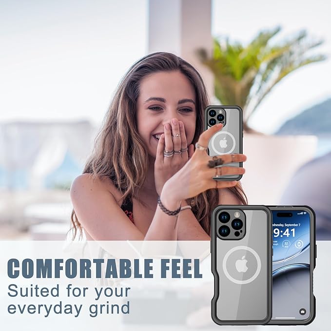for iPhone 16 Pro Max Case Waterproof, [Shockproof] [Dustproof] [IP68 Waterproof] Full-Body Hard Case Built-in [Lens Screen Protection] for Diving Case (Black, for iPhone 16 Por Max 6.9in)