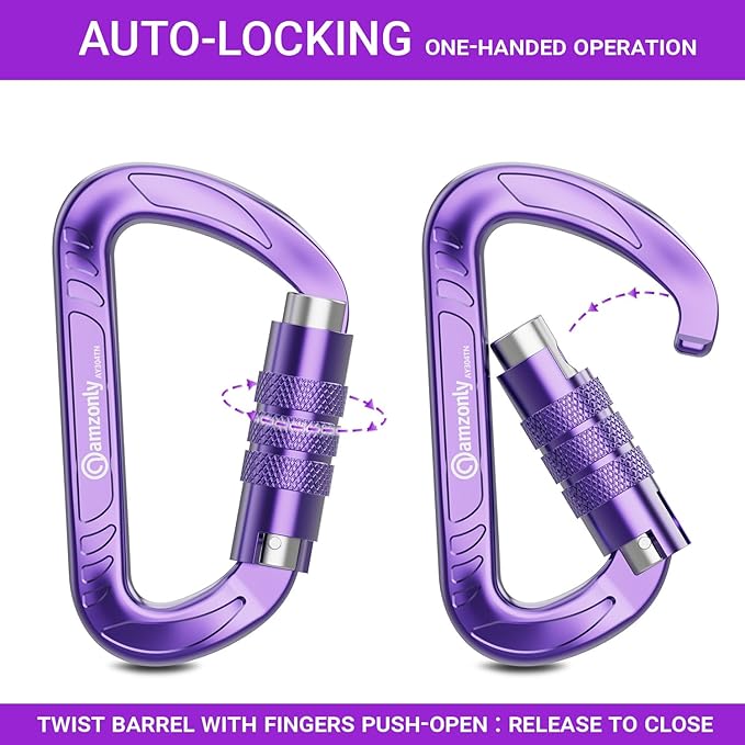 3inch Auto Locking Carabiner Clips Heavy Duty, 12KN /2697lbs Lightweight keychain carabiners, Sturdy Twist Lock Caribeeners for Camping Hiking Hammock Swing Backpack, dog leash and Harness etc