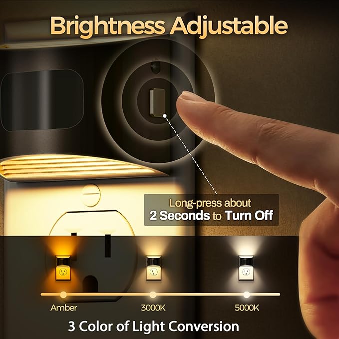 DORESshop LED Night Light[2 Pack], Night Lights Plug into Wall, 3 Color Temperatures Plug in Night Light with Motion Sensor, Dusk to Dawn Sensor, Nightlights for Adults, Bedroom, 3CCT