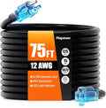 Outdoor Extension Cord 75 FT Waterproof, 12/3 Gauge Heavy Duty 3 Prong Power Cord with Lighted Indicator End, 15A 125V 1875W SJTW, ETL Listed, Great for Lawn/Garden/Home(Black)