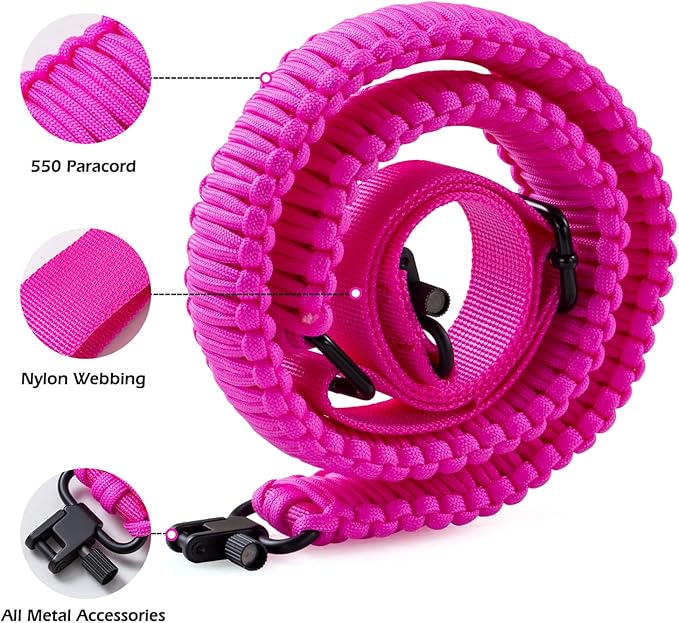 VVAAGG Two-Point Paracord Rifle Sling with Swivels, Non-Slip Gun Sling with Adjustable Length Strap