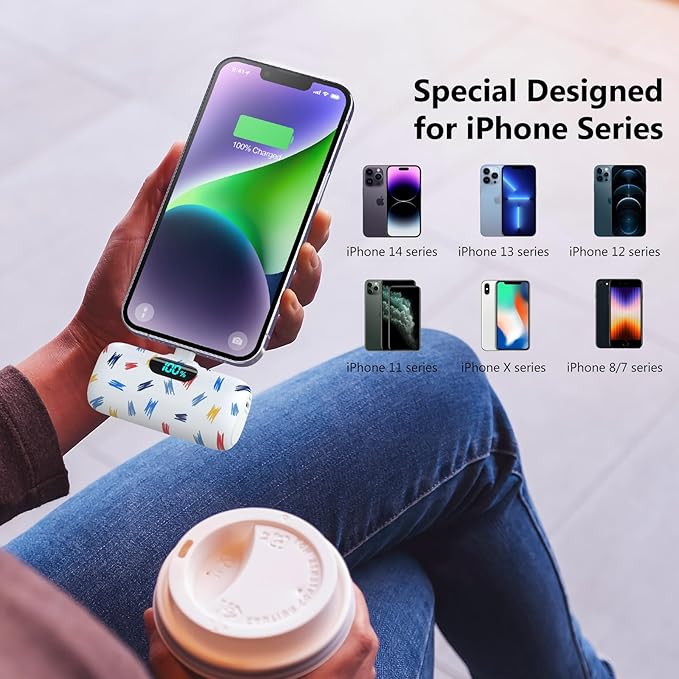 Mini Portable Charger for iPhone,5000mAh PD Fast Charging Battery Pack,LCD Display Cute Power Bank Portable Phone Charger for iPhone 14/14 Pro Max/13/13 Pro/12 Pro/11/XS/XR/X/8/7/6
