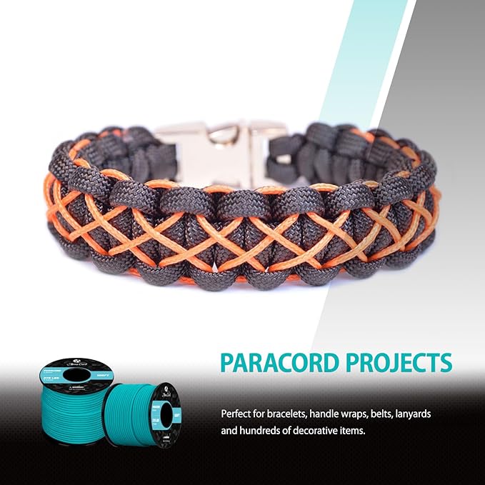 Abma Cord 2.4mm Paracord 275 100ft Nylon Rope 4 Strands Tactical Parachute Cord - Max. 275lbs - Turquoise