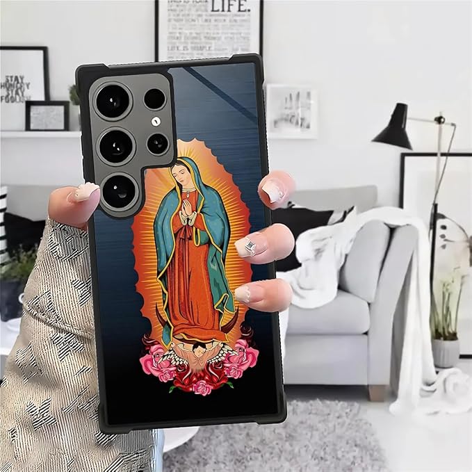 for Samsung Galaxy S24 Ultra Case, Red Virgen Guadalupe Pattern Graphic Design Girl Boy Soft Silicone Hard Acrylic Shock Protection for Samsung Galaxy S24 Ultra