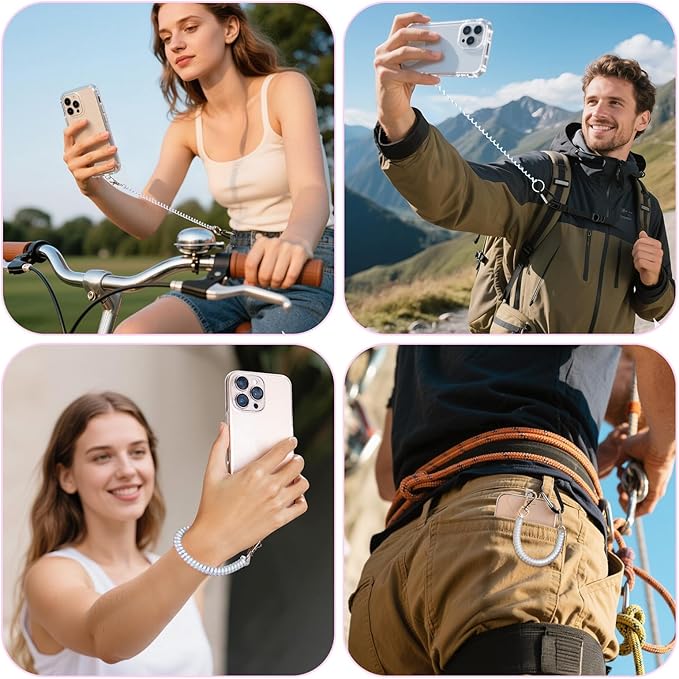 takyu 2PCS Phone Lanyard Tether with 4*Patch and 1*Carabiner for Travel Outdoor Hiking Cycling Climbing Skiing Compatible for iPhone Most Smartphones - White