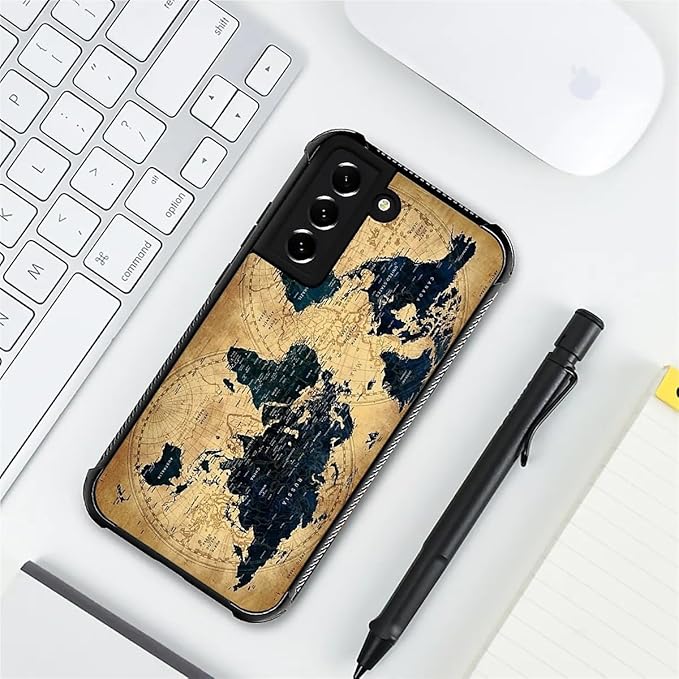 for Samsung Galaxy S21 Plus Case, Brown World Map Pattern Graphic Design Girl Boy Soft Silicone Hard Acrylic Shock Protection for Samsung Galaxy S21 Plus