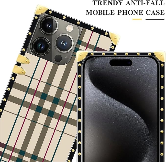 Compatible with iPhone 16 Pro Case, Black Red Beige Stripes Luxury Golden Decoration for Girl Women Soft TPU Shockproof Protective Hard PC Back