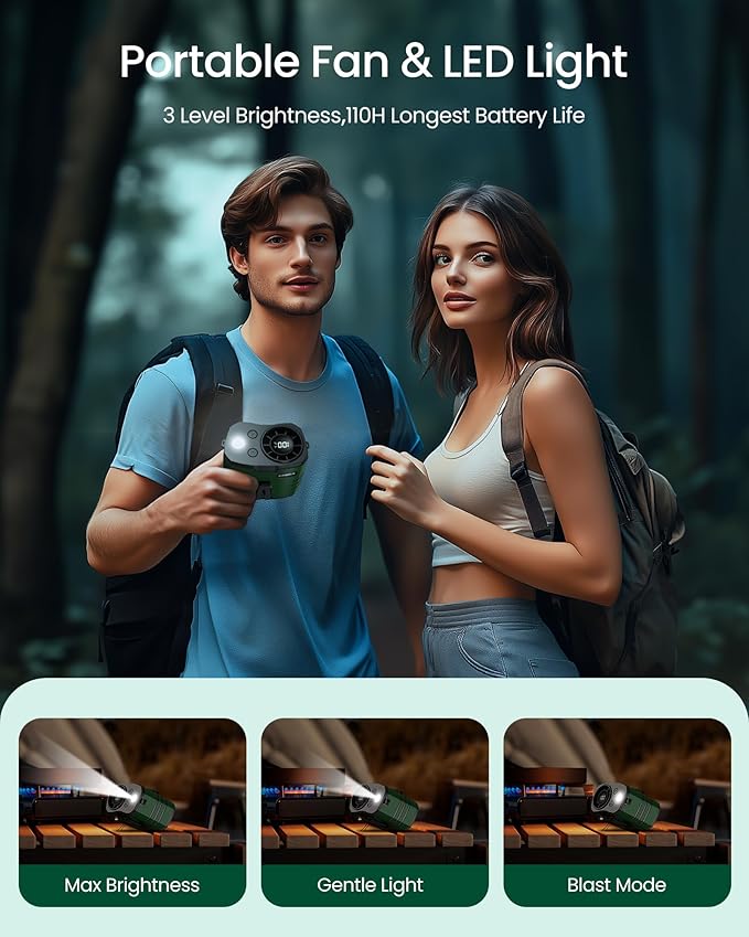 10000mAh Portable Waist Rechargeable Fan,Clip on Belt Fan With 10 Speeds 16000PRM Strong Airflow,Hands-Free Hanging Neck Fan,Long-Lasting Cooling for Camping,Hiking,Outdoor,Jobsite,Green