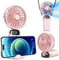 Koonie Portable Handheld, Battery Operated with Base, 8 Hours, Digital Display, 5 Speeds, 90° Ajustable, Rechargeable Mini for Outdoor Indoor Pink
