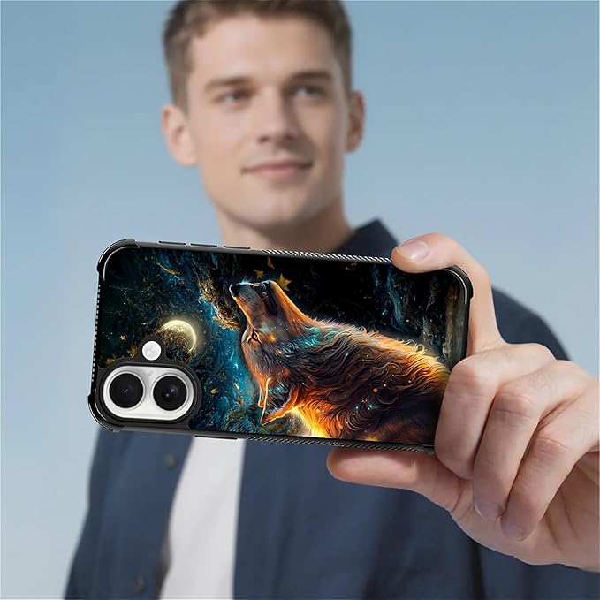 for iPhone 17 Case,for MagSafe Graphic Design for Girl Boy Soft Silicone Hard Acrylic Shock Protection Designed for iPhone 17 Star Cave Hungry Wolf Pattern