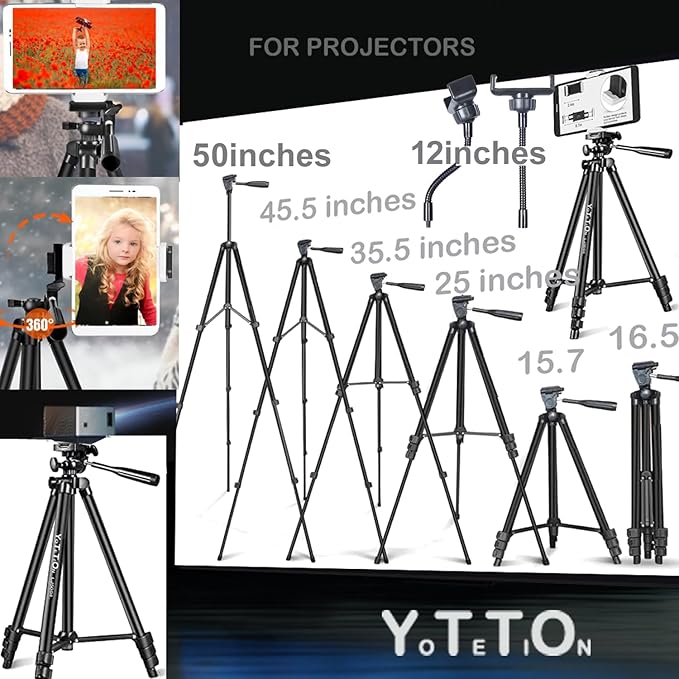 60" Aluminum Phone & Camera Tripod with Gooseneck Stand, Extendable Cell Phone Tripod Stand Compatible with iPhone/Android/Action Camera is Perfect for Live Streaming/Video Recording/Selfies