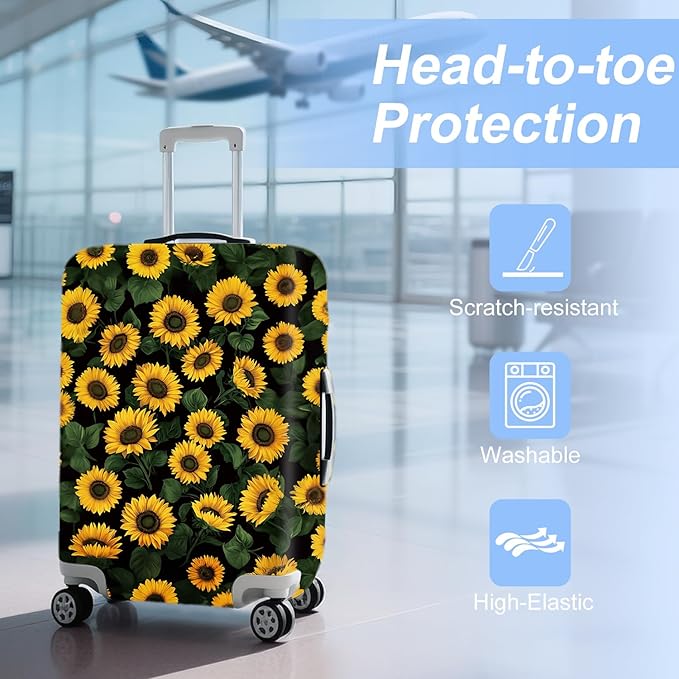 ANNA QUEEN Sunflowers Travel Luggage Cover -Stretchable Airplane Suitcase Protector Sleeve,Universal Washable Fit for 28-30 Inch Checked Baggage,Water Resistant Durable Luggage Protector