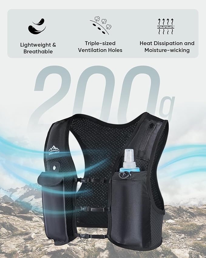 Zelvot Running Vest for Women Men, USA Original Patent, Adjustable Chest Straps Running Hydration Vest with 500ml Soft Flask, Lightweight Reflective Hydration Backpack for Marathon