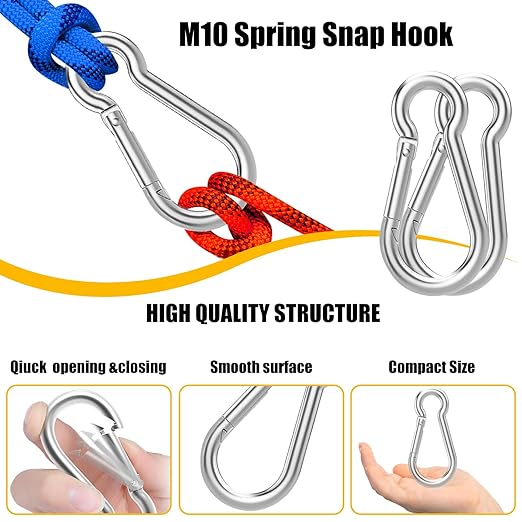 EPHECH 30PCS 4" Heavy Duty Spring Snap Hook, M10 3/8" Galvanized Steel Carabiner Clip Qiuck Link Spring Snap Hook, 770LBS Holding Capacity Keychain Buckle for Swing Hammock Gym Outdoor